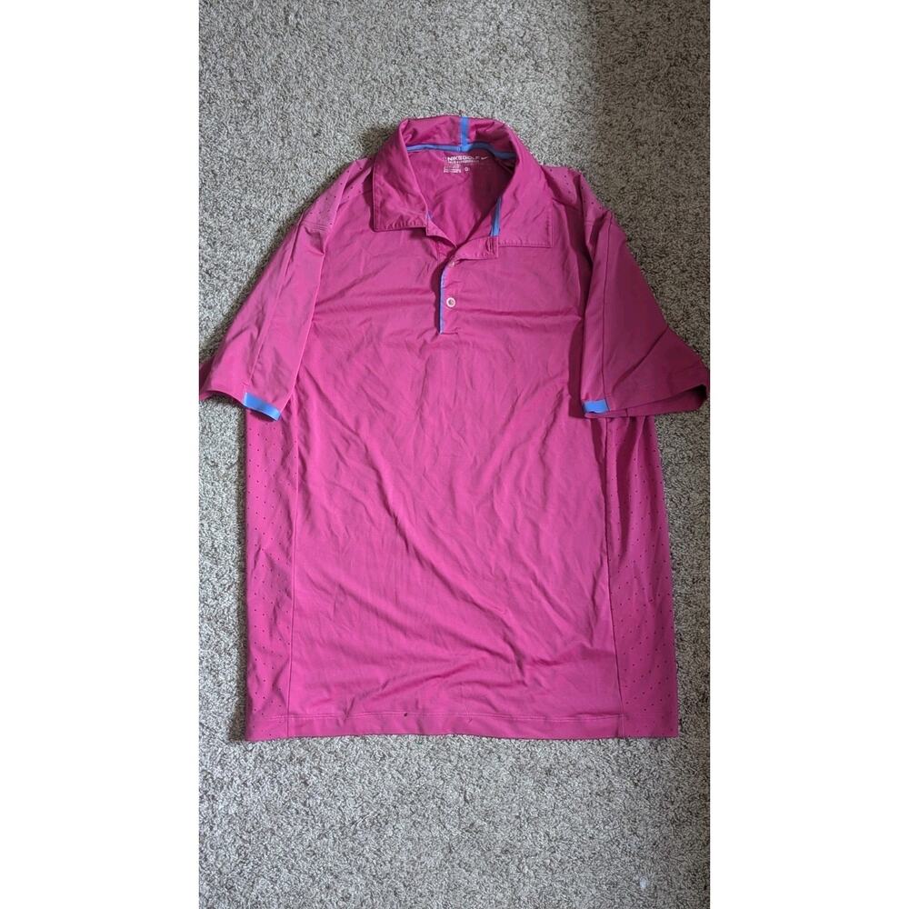 Nike Golf Tour Performance Dri-Fit Men's Polo Shirt Pink Blue Trim Size M